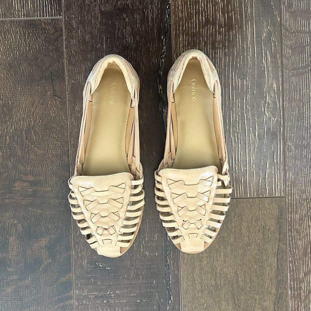 Quince Beige Huarache-Style Leather Flats